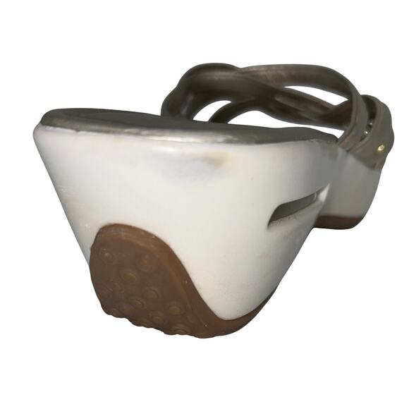 COLE HAAN Women's Sandals Gold Metallic Size 10 B Leather Wedge Slides Shoes‎ - Picture 13 of 14